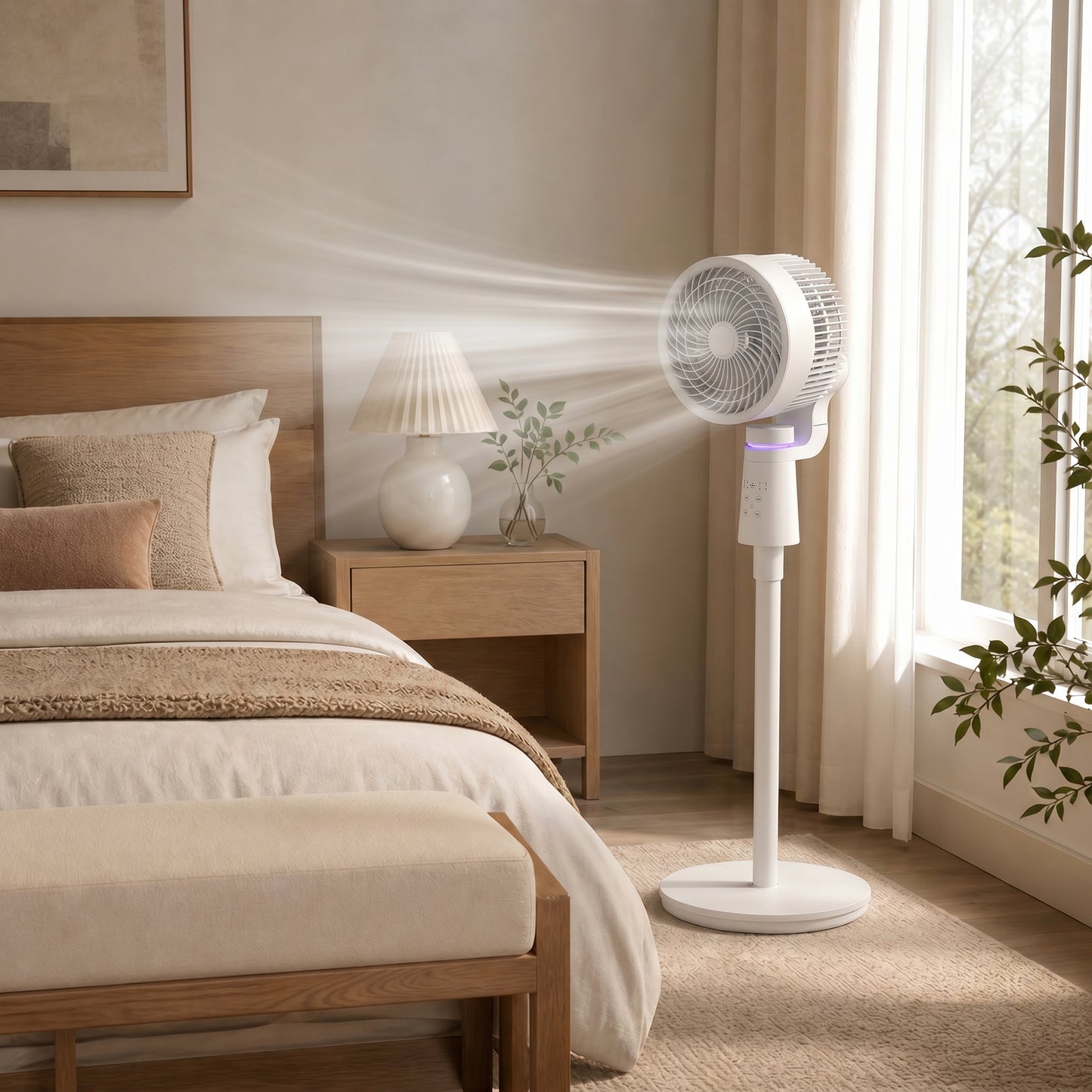 HOMCOM Pedestal Air Circulation Fan with Oscillating, Light Off, White