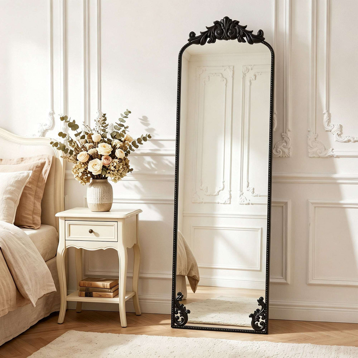 HOMCOM Floor Mirror, 50 x 160 cm Full Length Mirror with Baroque Metal Frame for Bedroom, Living Room, Dressing Room, Black