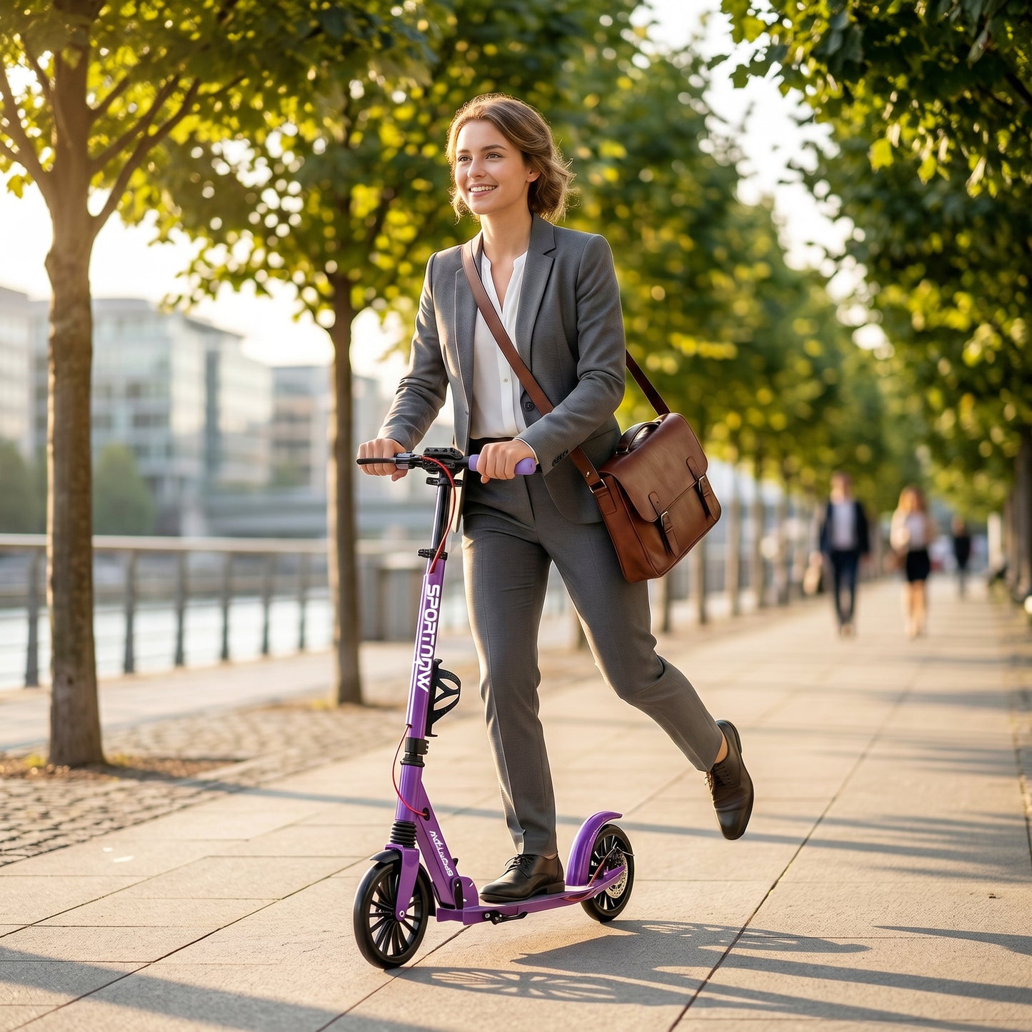SPORTNOW Foldable Kick Scooter with Height Adjustable Handlebar, One-click Folding Adult Scooters with 200 mm Big Wheels, Purple
