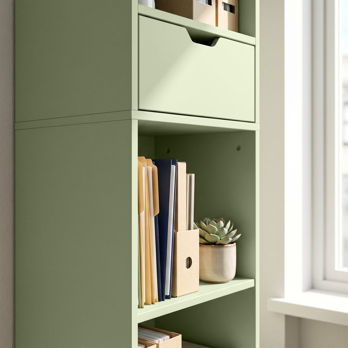 HOMCOM 6-Tier Bookcase, Tall Narrow Bookshelf with Drawer and Door - Green