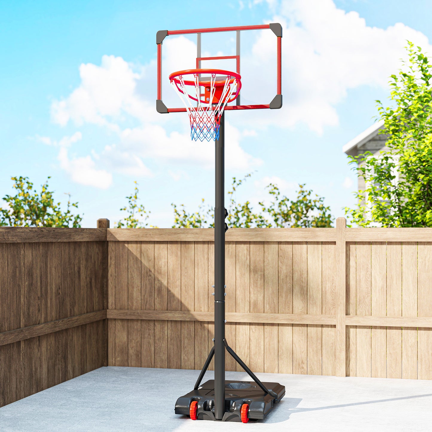 SPORTNOW Height Adjustable Basketball Hoop and Stand with Firm Backboard and Weighted Base, Portable on Wheels, Red