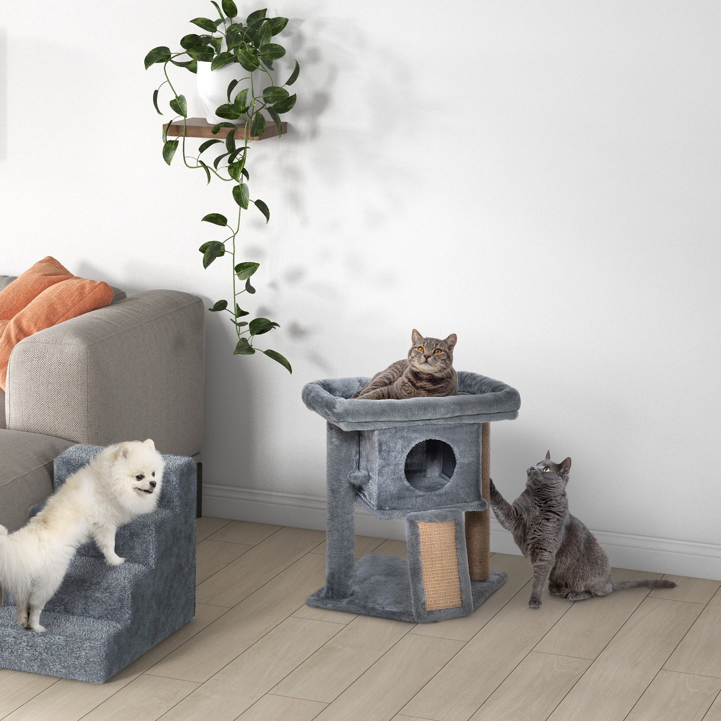 PawHut Cat Tree Tower for Indoor Cats Cat Scratching Post Climbing Activity Centre w/Jute Scratching Pad, Toy Ball, Cat House - Grey--ChewyGames-ChewyGames