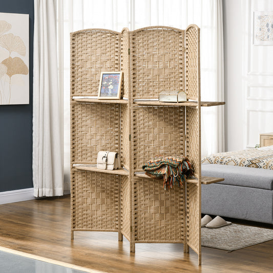 HOMCOM Freestanding Privacy Screen, 4 Panel Folding Room Divider for Living Room, Bedroom and Office, 160 x 170cm, Natural