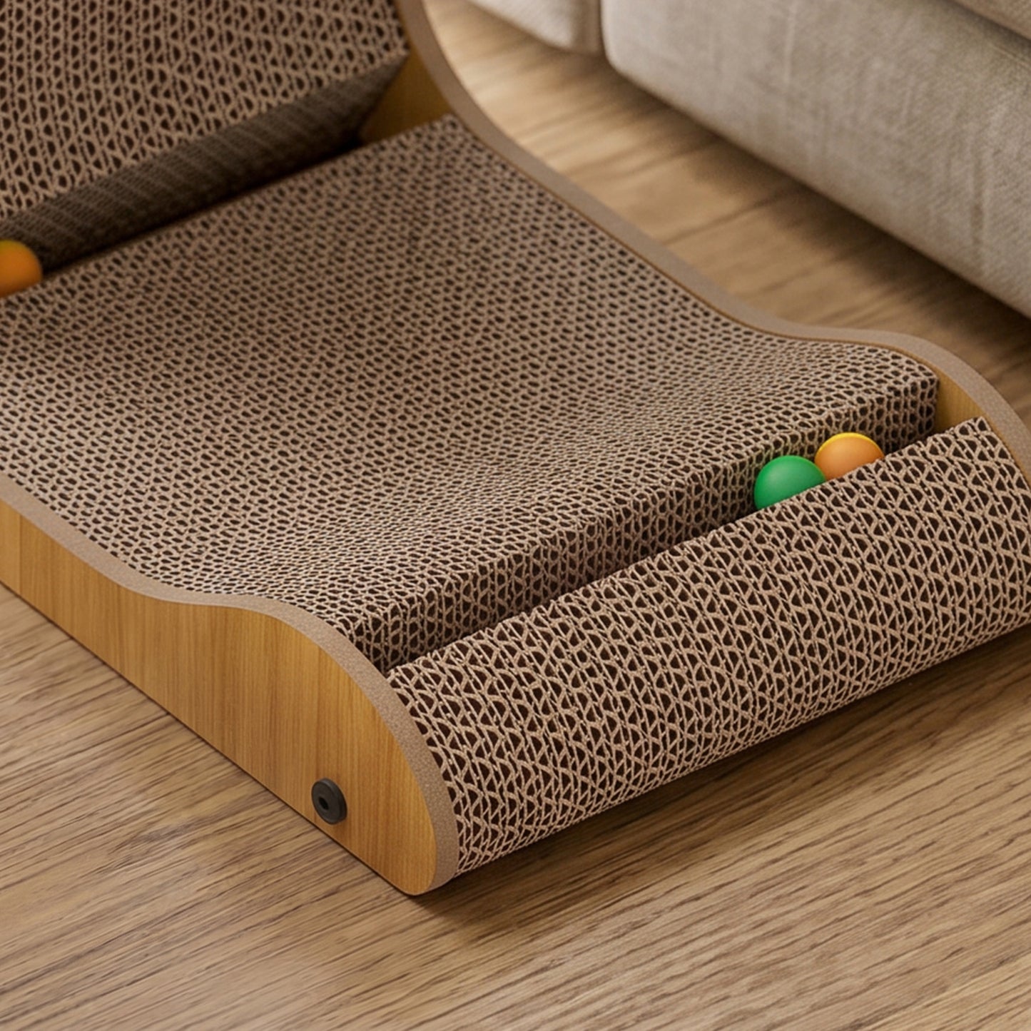 PawHut Cat Scratching Board Wall Mounted Cat Scratcher Corrugated 3 Toy Balls 39 x 23.5 x 57.5 cm Brown