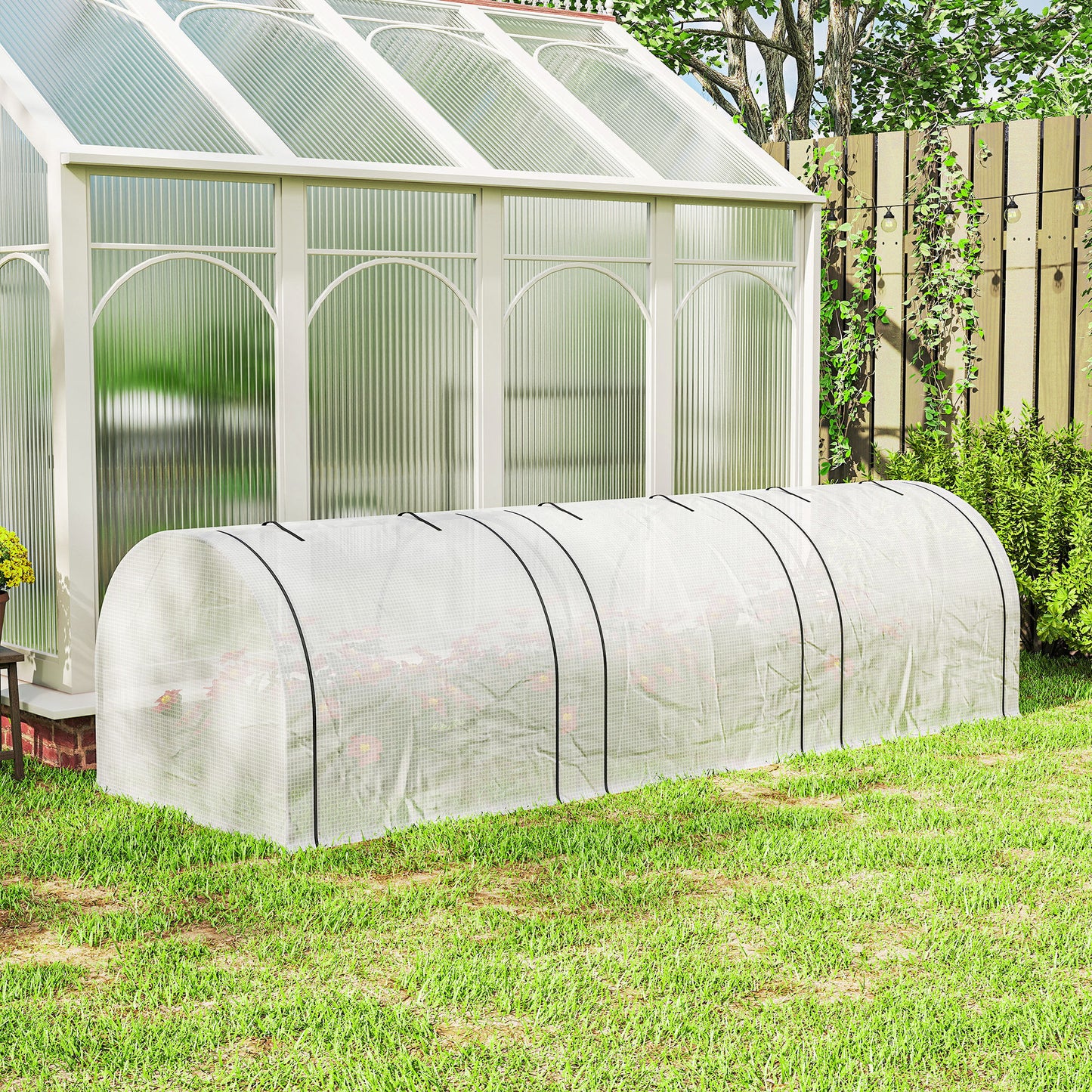 Outsunny 295 x 100 cm Low Tunnel Greenhouse - White