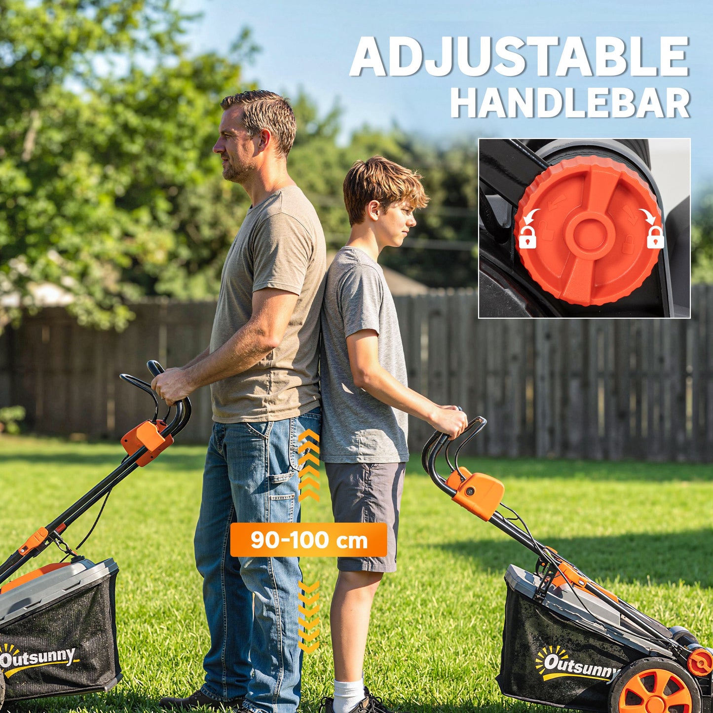 Outsunny 18V Cordless Lawnmower with 2 x 4Ah Batteries, Battery Lawn Mower with 34cm Cutting Width, Mulching Feature