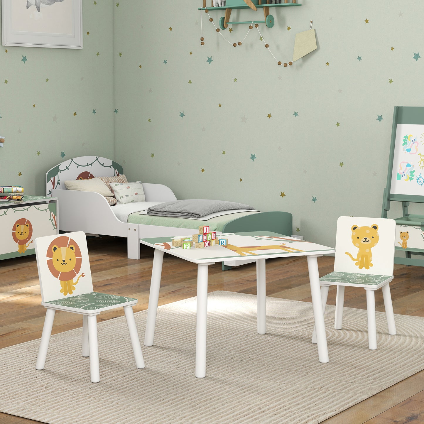 AIYAPLAY 3-Piece Toddler Table and Chair Set, Kids Table with 2 Chairs Set for Bedroom, Nursery, Playroom, Green