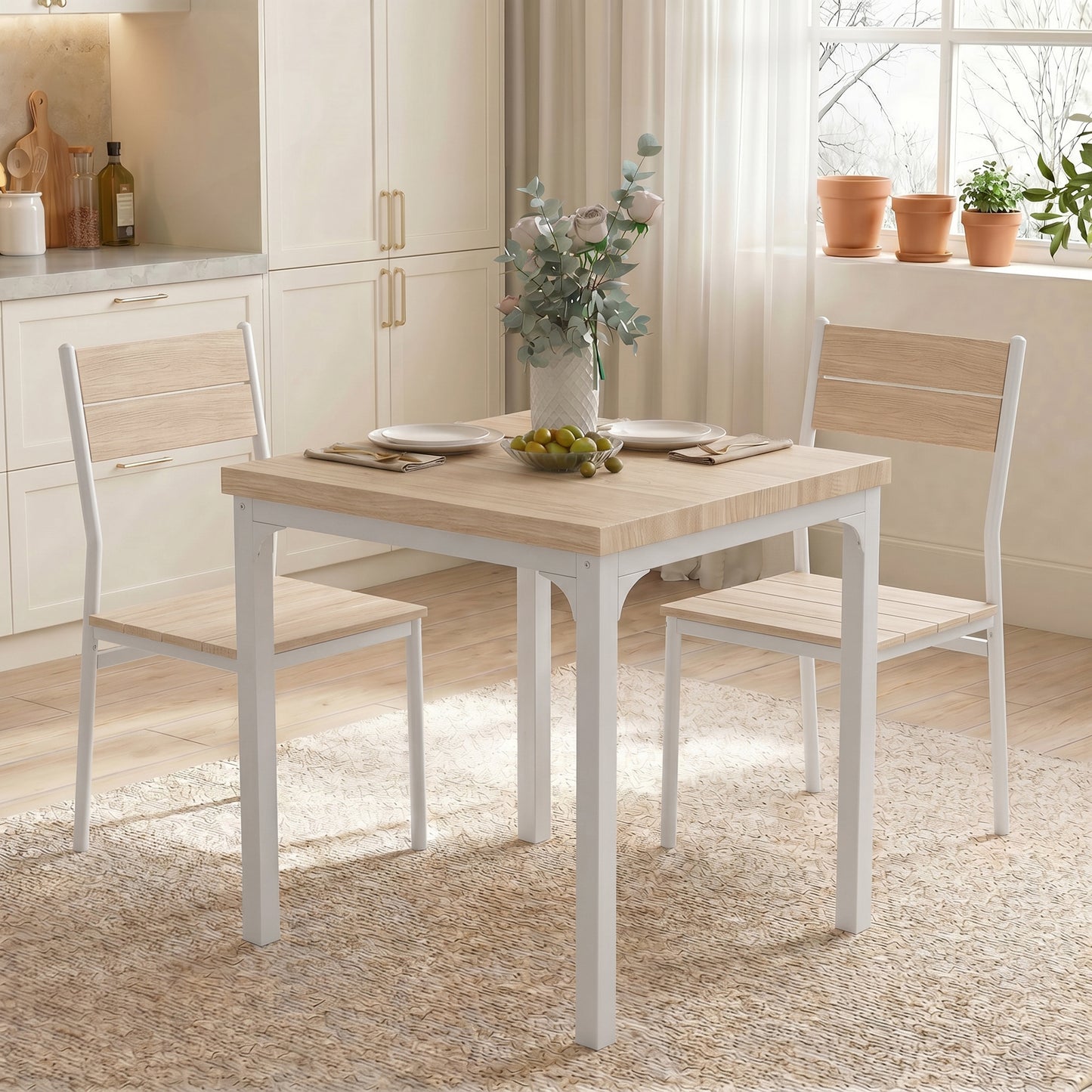 HOMCOM Three-Piece Minimal and Compact Dining Set, Oak Wood Effect