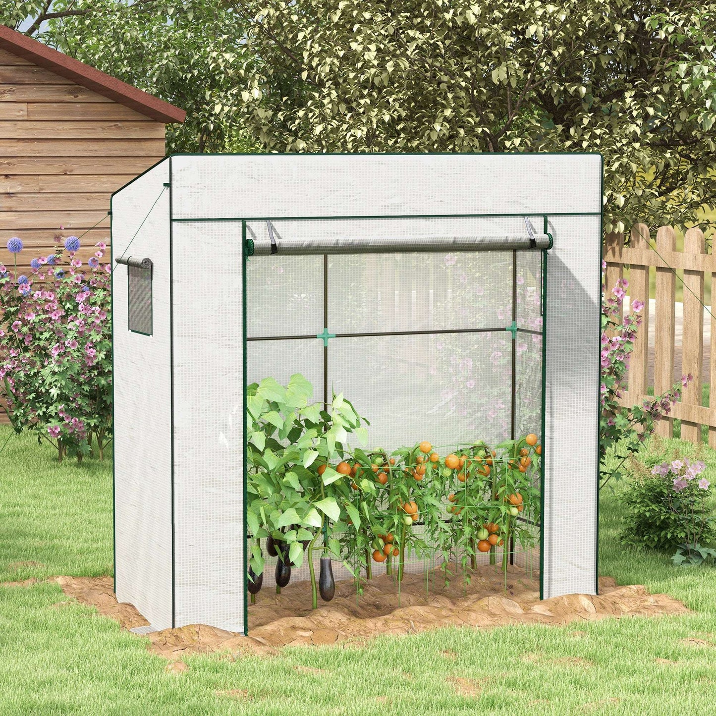 Outsunny PE Cover Walk-in Outdoor Greenhouse, White