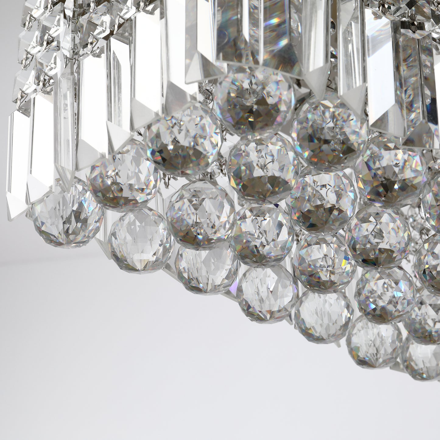 HOMCOM Modern Crystal Ceiling Light Square Crystal Chandelier for Living Room, Dining Room, Hall, 5 x E14 Lamp Holders, Silver, 80 x 25 x 23cm