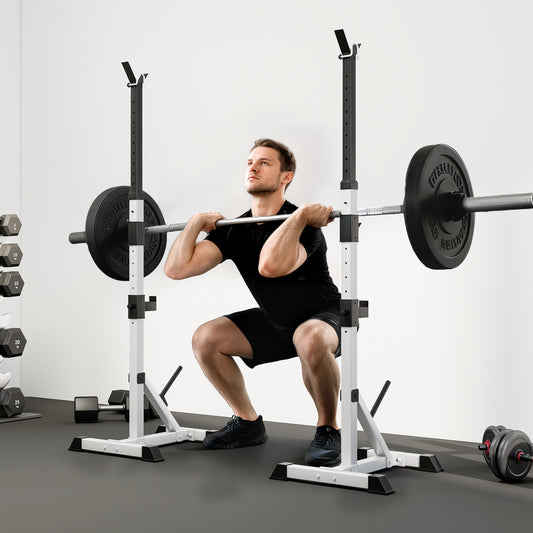 HOMCOM Weights Bar Barbell Rack Squat Stand Adjustable Portable Weight Lifting Max Load 200kg, Suitable For Home Gym Training Work Out