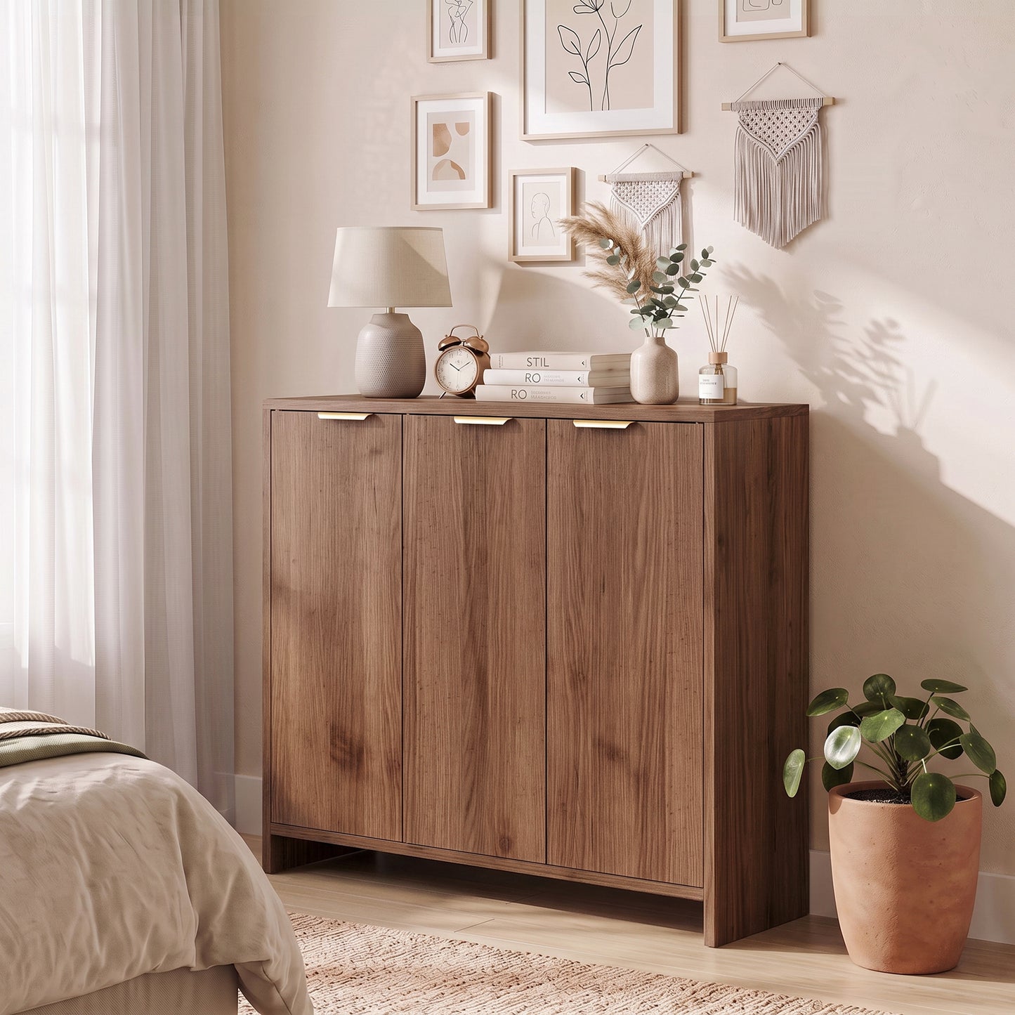 HOMCOM Sideboard Cabinet, Modern Storage Cabinet with 3 Doors and Adjustable Shelves for Living Room, Dining Room, Brown