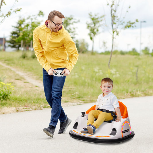 AIYAPLAY 360° Rotation Kids Bumper Car, 12V Waltzer Car with Remote Control, Dual Joysticks, Music Lights, Orange