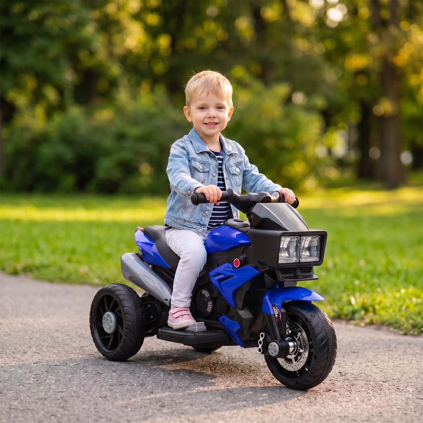 AIYAPLAY Kids Electric Motorcycle Ride-On Toy, 3-Wheel Battery-Operated Motorbike with Horn, Toddler Ride On Bike, Blue