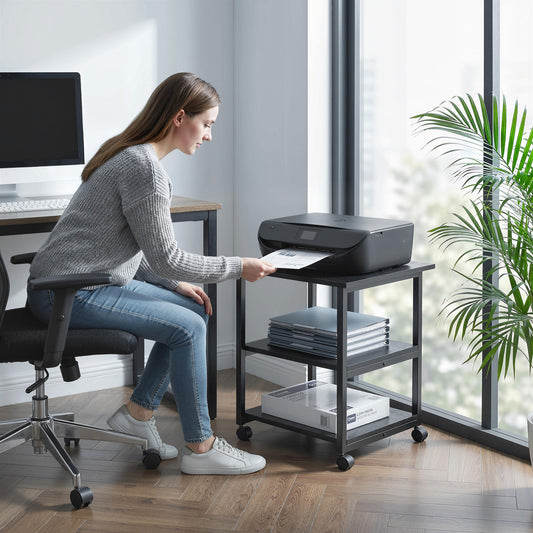 HOMCOM Three-Tier Steel Printer Stand, with Wheels - Black