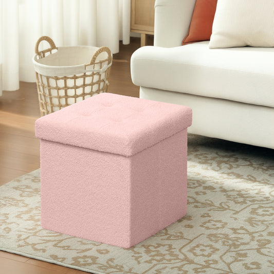 HOMCOM Foldable Sherpa Fleece Storage Ottoman - Pink--ChewyGames-ChewyGames