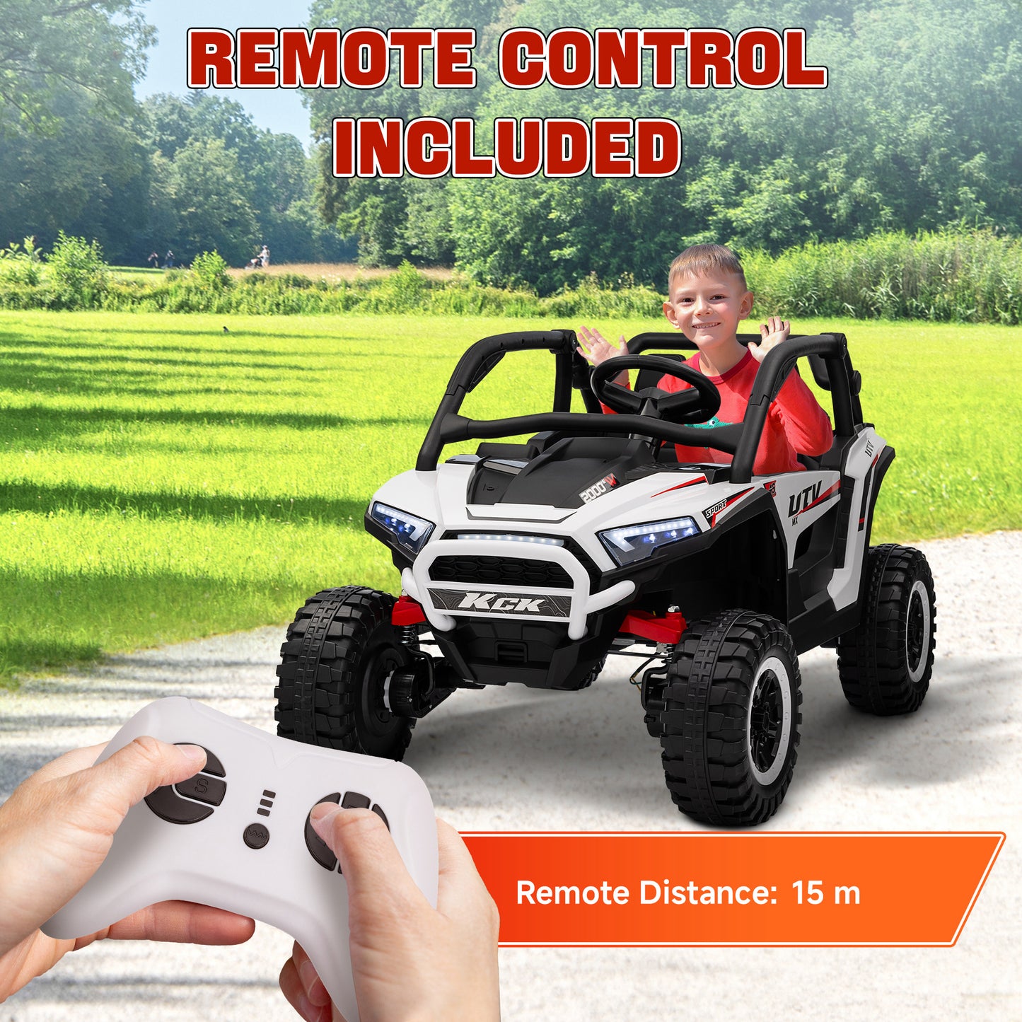 AIYAPLAY 2 Seater 24V 7AH Ride on Truck, Battery Powered Electric Ride On Car w/ Remote, Suspension, 3 Speeds, White