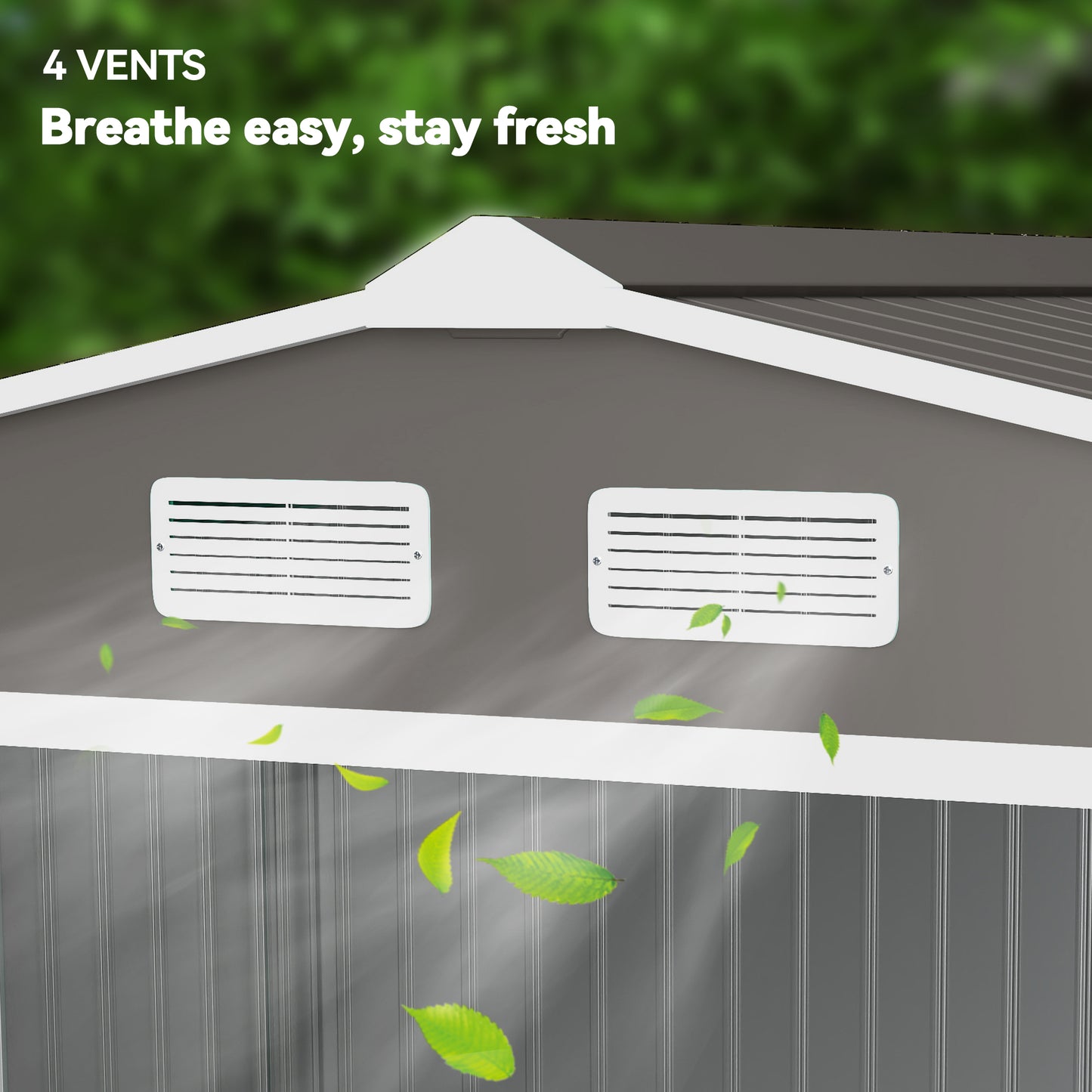 Outsunny 9 x 6FT Outdoor Garden Roofed Metal Storage Shed Tool Box with Foundation Ventilation & Doors Light, Grey