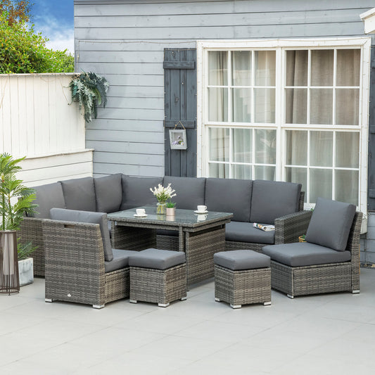 Outsunny Seven-Piece Rattan Garden Sofa Set, with Expanding Table - Grey--ChewyGames-ChewyGames