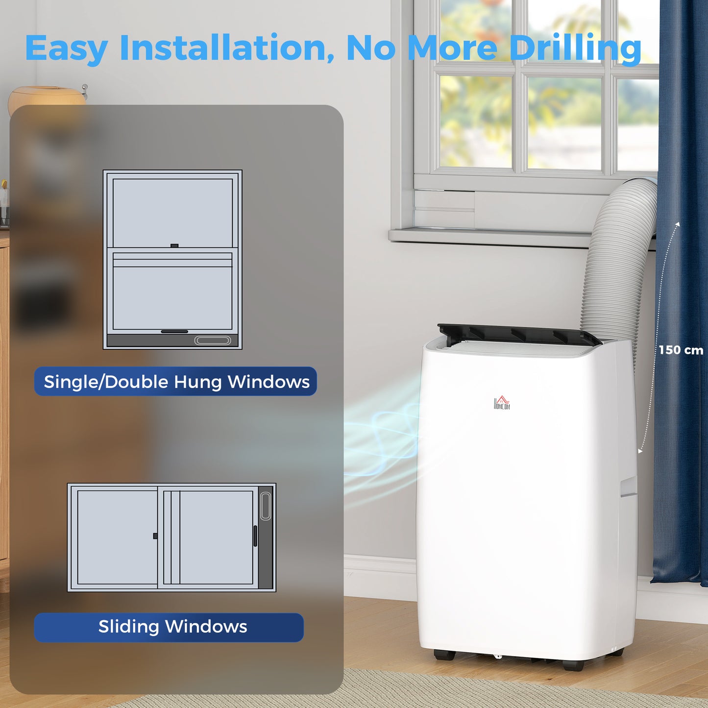 HOMCOM Portable Air Conditioner 14000 BTU, 4-in-1 Air Conditioning Unit, Dehumidifier, Cooling, Fan, Sleep Mode with 2 Speeds, Remote, LED Display, 24H Timer, Window Kit, Child Lock, 40m², Cream