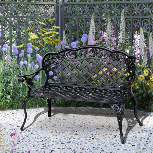 Outsunny Garden Bench, Cast Aluminium, 107Lx58Wx85H cm-Black
