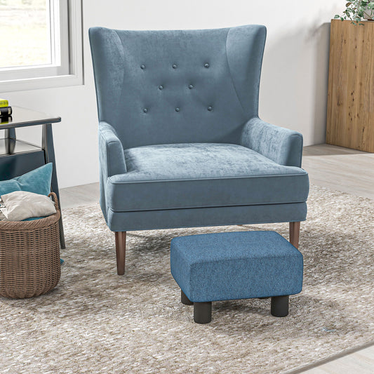 HOMCOM Linen Fabric Footstool Ottoman Cube with 4 Plastic Legs, Blue--ChewyGames-ChewyGames