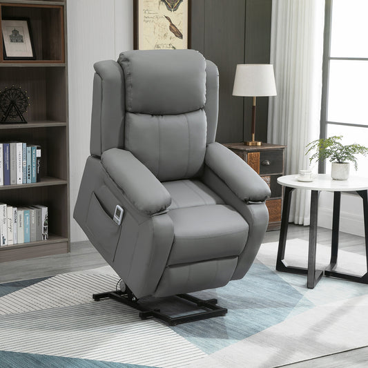 HOMCOM Riser and Recliner Chair with Vibration Massage, PU Leather Power Lift Chair for Elderly, Grey