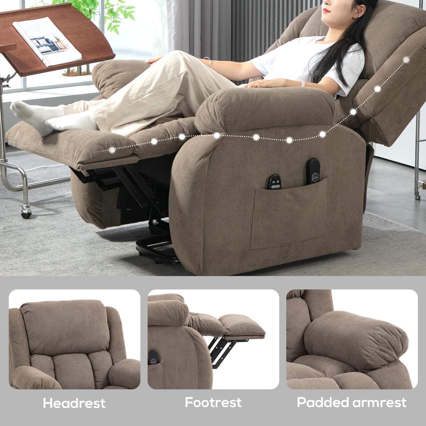 HOMCOM Riser Recliner Armchair with 8 Vibration Massage and Lumbar Heater, Wide Seat, USB Port, Light Brown