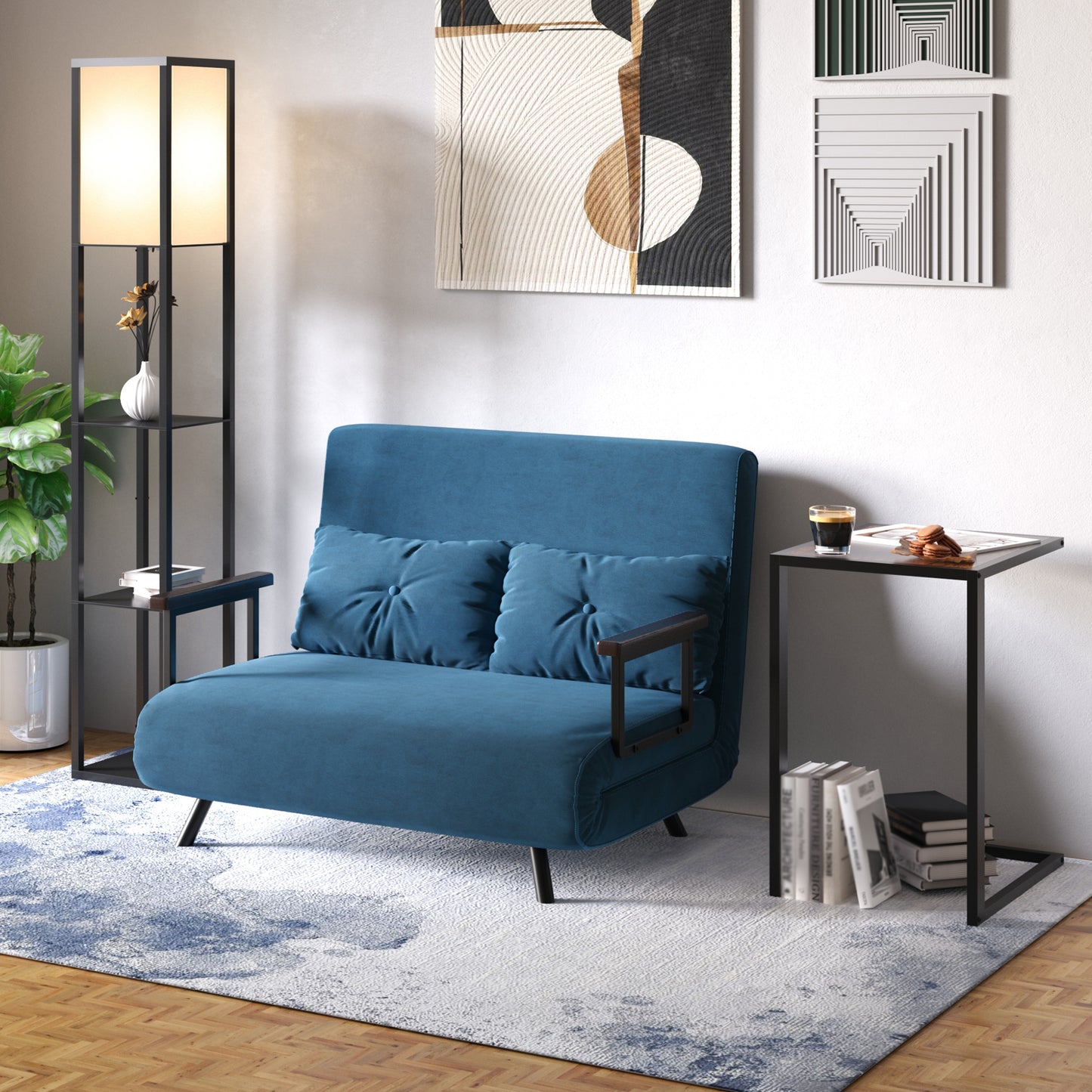 HOMCOM 3-Tier Floor Lamp with Shelves and Storage, Modern Standing Lamp with Lampshade, Reading Light with Chain Switch for Living Room, Bedroom, Home Office, Bulb not Included, Black