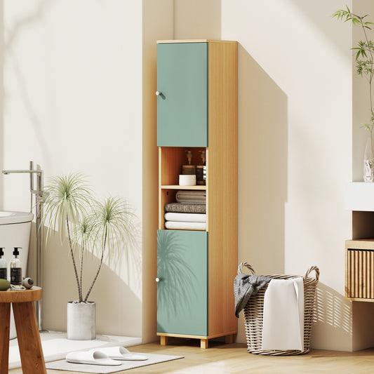 HOMCOM Bathroom Cabinet with Adjustable Shelves and Open Shelves - Green