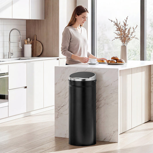 HOMCOM 50L Sensor Bin, Automatic Touchless Rubbish Bin with Soft-Close Lid, Fingerprint Resistant Stainless Steel for Kitchen, Home Office, Recycling and Waste, Black