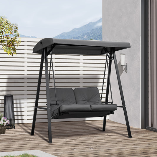 Outsunny 2 Seater Garden Swing Chair with Adjustable Tilting Canopy, Outdoor Hammock Bench with Steel Frame for Patio, 144 x 117 x 173 cm, Grey