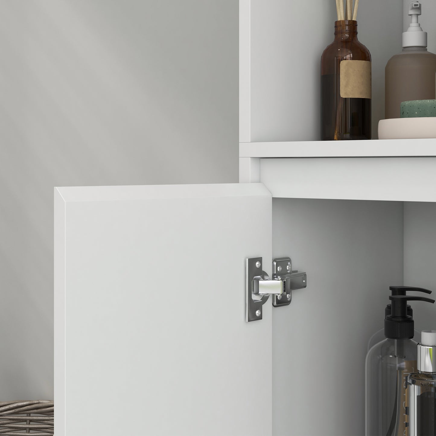 HOMCOM Narrow Bathroom Cabinet, Slim Bathroom Storage Unit with Open Compartment, Freestanding Storage Cupboard for Small Spaces, 30 x 30 x 160 cm, White