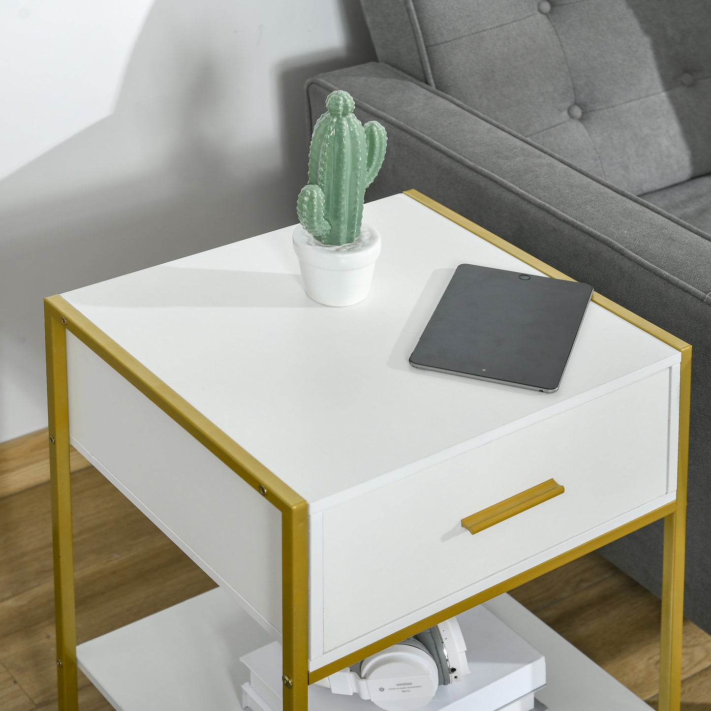 HOMCOM Bedside Table Set of 2, Modern Side Tables with Drawer and Shelf, Nightstands for Bedroom, White--ChewyGames-ChewyGames