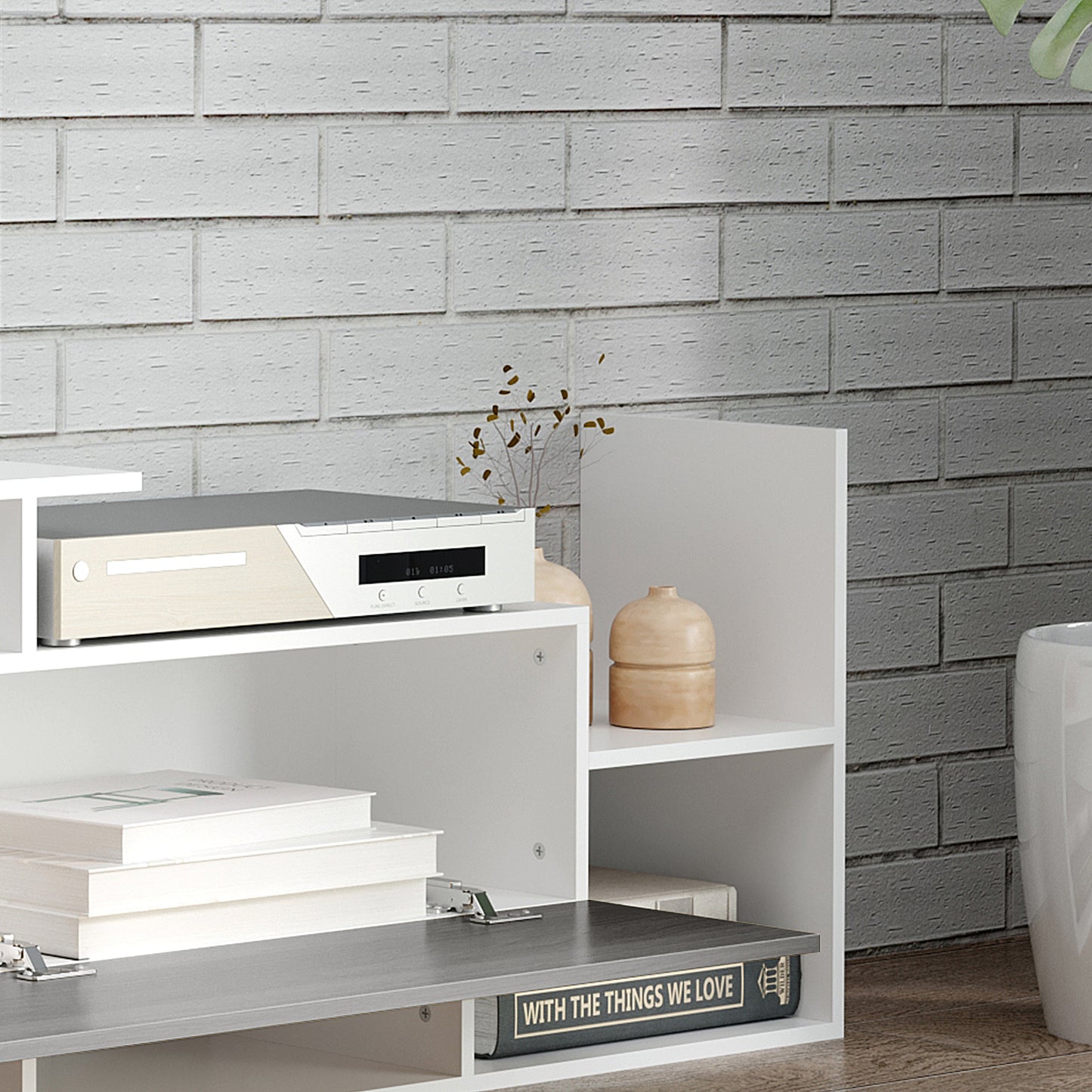 HOMCOM TV Cabinet with Wall Shelf for Wall-Mounted 65" TVs or Standing 40" TVs - White and Grey