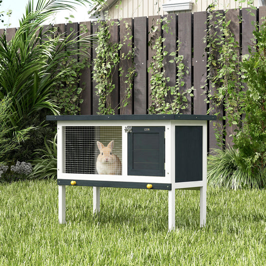 PawHut Wooden Rabbit Hutch Guinea Pig Hutch Bunny Cage Small Animal Habitat Openable Asphalt Roof for Outdoor Use 90 x 45 x 65 cm