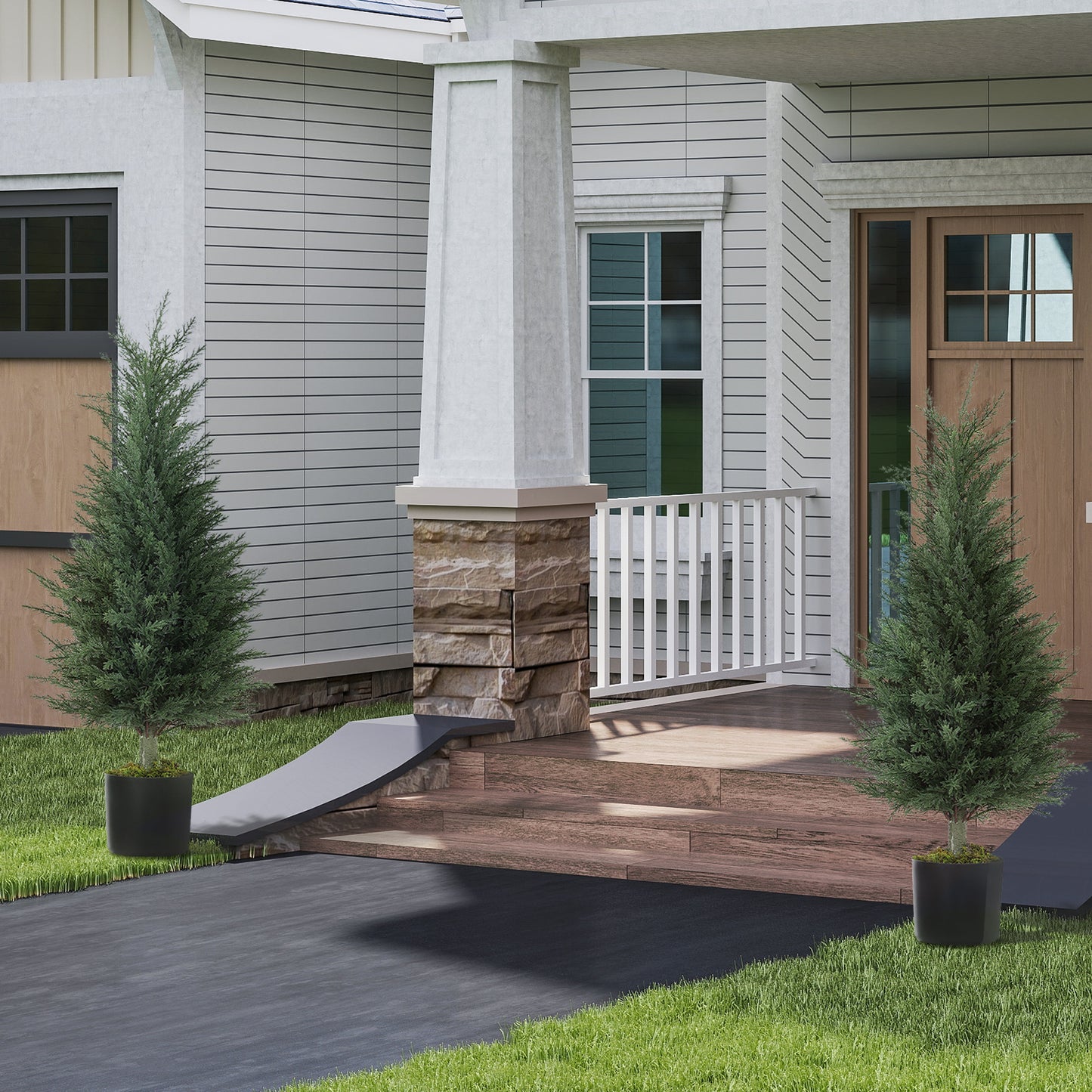 HOMCOM Artificial Cypress Tree, 90 cm Fake Cypress Tree with Plastic Pots, UV-Resistant Faux Plants for Garden Front Porch Decoration, 2 Pack