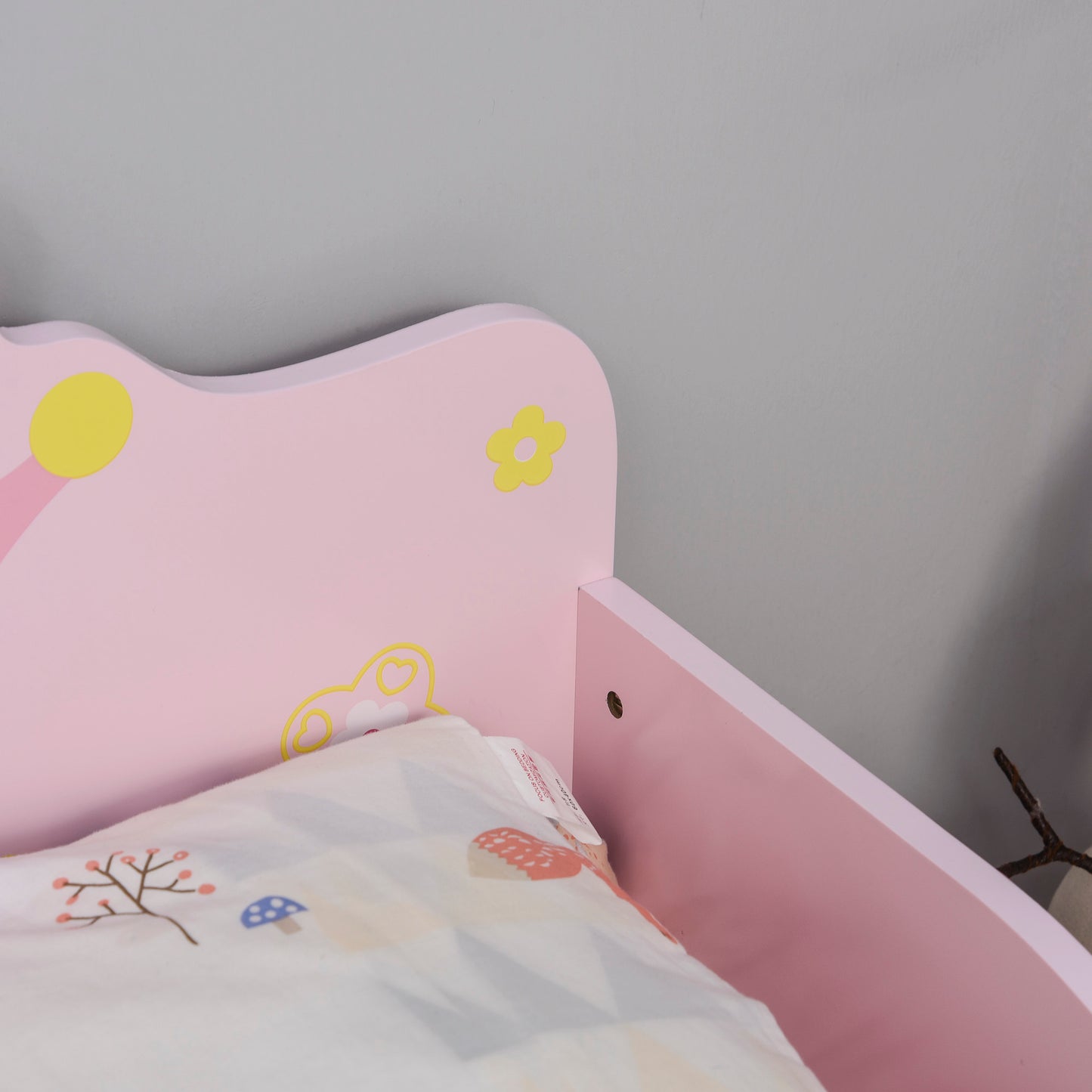HOMCOM Kids Toddler Bed Princess Crown Theme Safety Side Rails Slats Home Bedroom Furniture Boys Girls 3-6 Years Pink 143 x 73 x 60 cm
