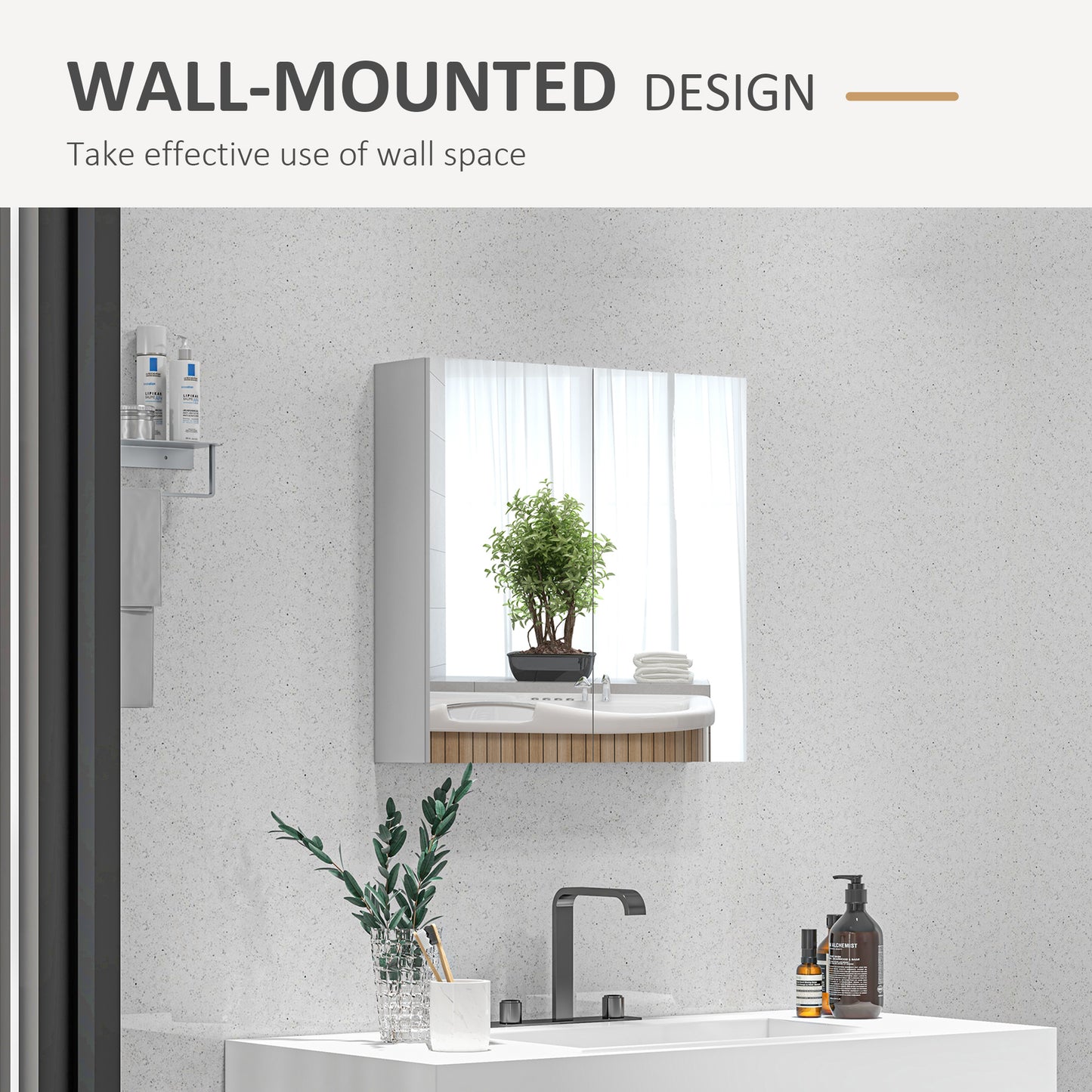 kleankin Bathroom Mirror Cabinet, Wall Mounted Bathroom Storage Cupboard with Adjustable Shelf, 60W x 15D x 60Hcm, High Gloss White-Medicine Cabinets-ChewyGames-ChewyGames
