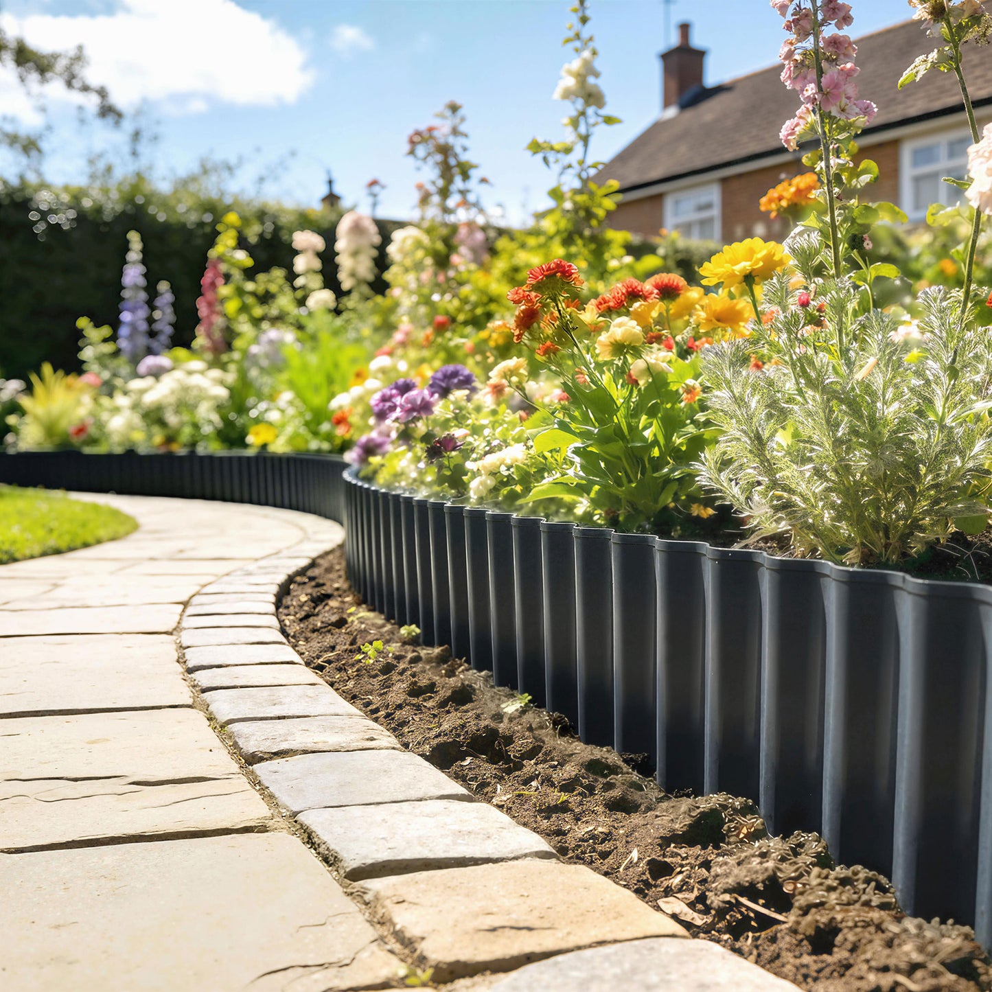 Outsunny Metal Garden Edging Border, 8 in x 21.3 ft Corrugated Heavy Duty Galvanised Steel Lawn Edging, Dark Grey--ChewyGames-ChewyGames
