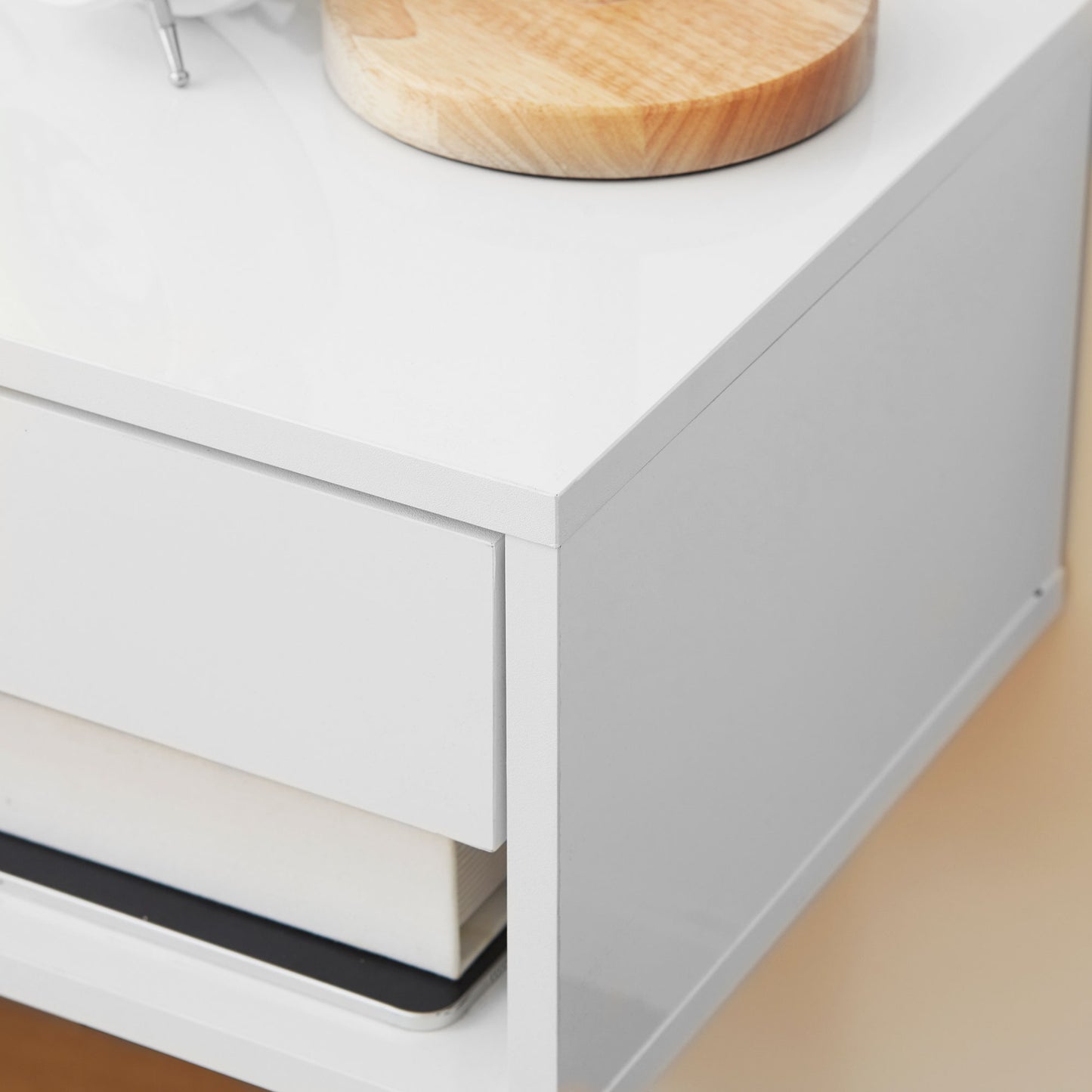 HOMCOM Set of Two Floating Bedside Tables - High Gloss White