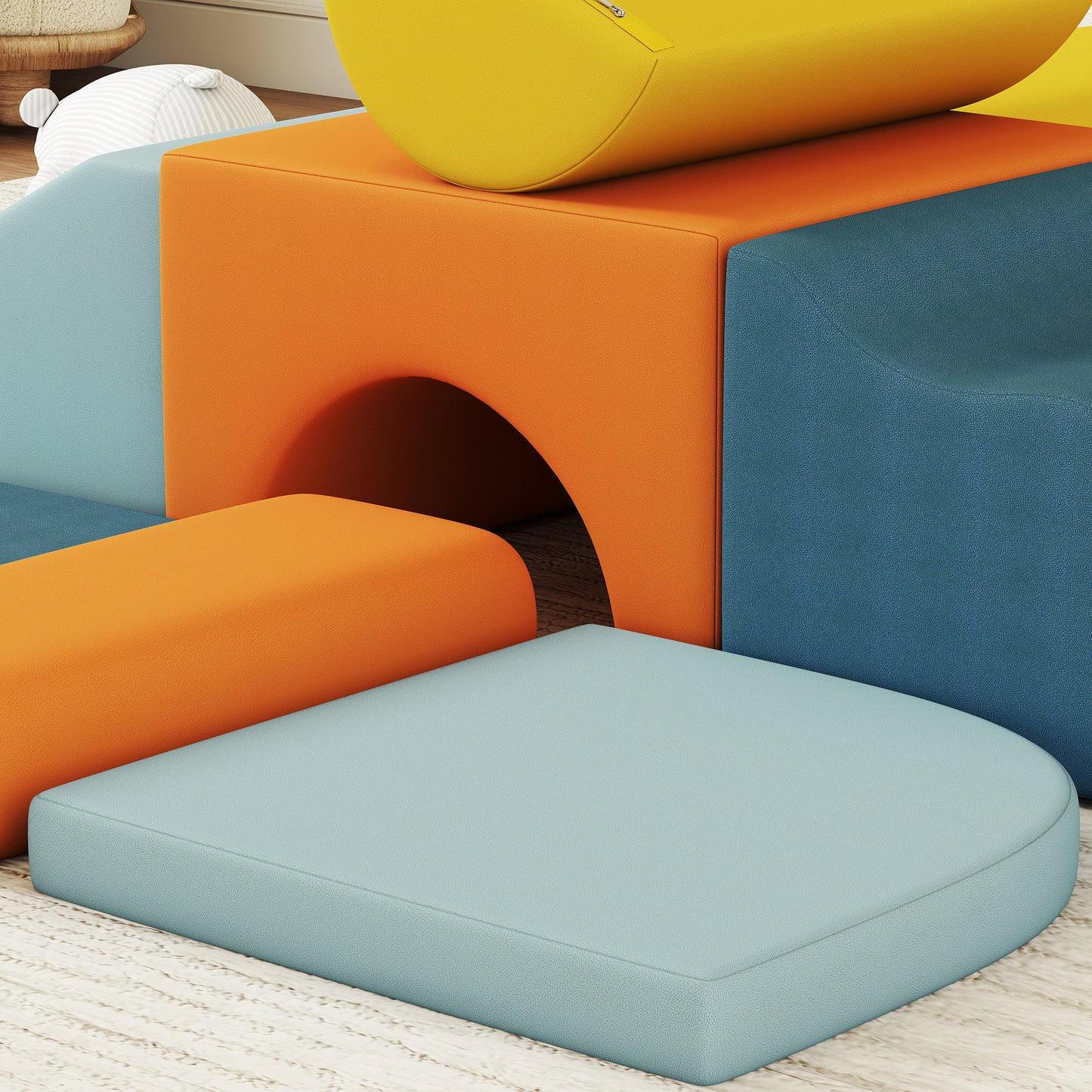 AIYAPLAY 9-Piece Soft Play Set, Kids Soft Play Foam Blocks with Detachable Cover for Climbing and Crawling