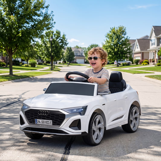AIYAPLAY Audi Q8 etron Sportback Licensed Ride on Car with Remote Control, Four-Wheel Suspension, Soft Start for Ages 3-4, White