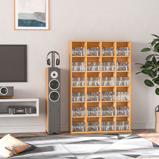 HOMCOM CD Storage Unit with Adjustable Shelves, 89 x 130.5 cm, Beech Wood Finish