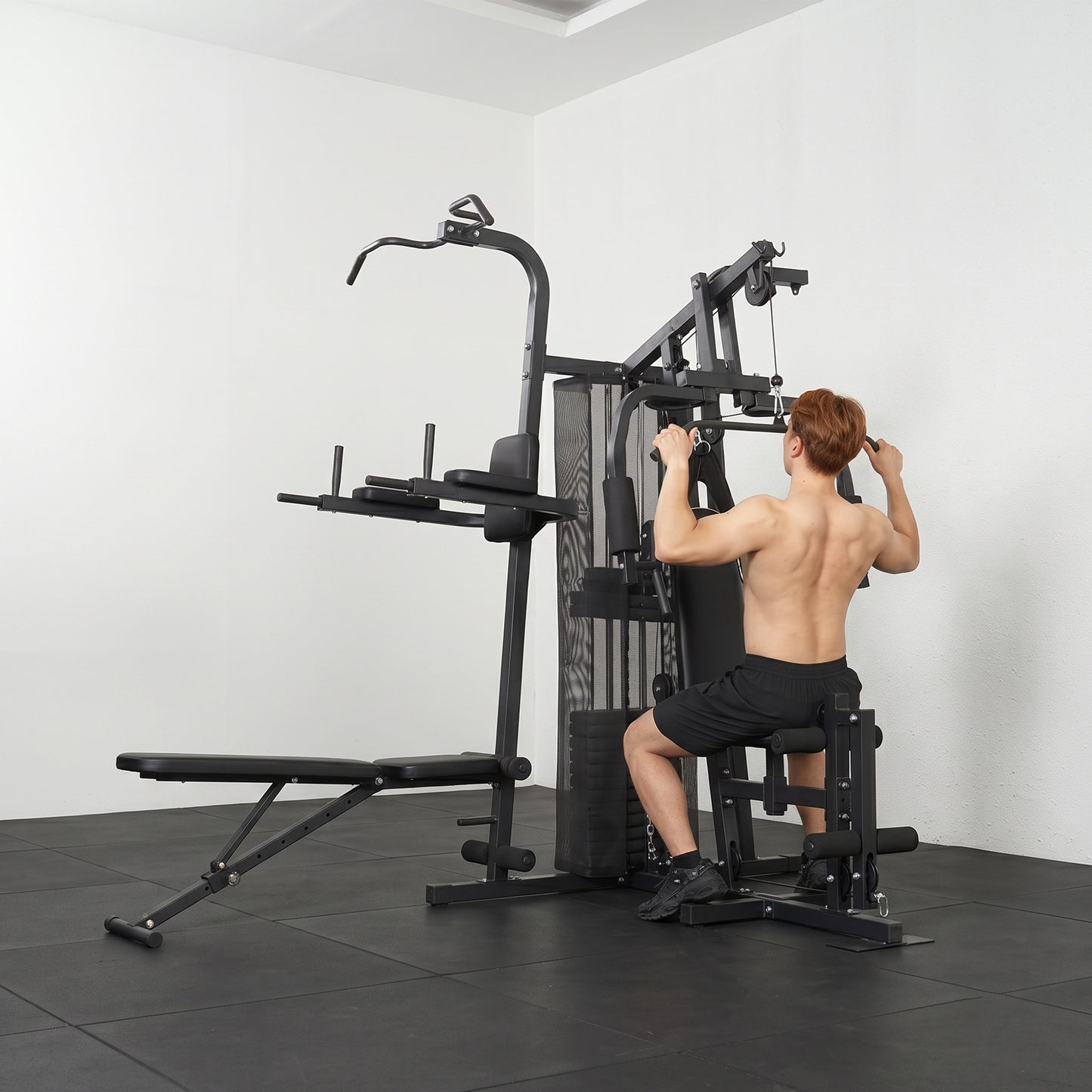SPORTNOW All-in-One Home Gym Machine, Multifunctional Power Cage with 69 kg Weight Stack and Pulley System, Black