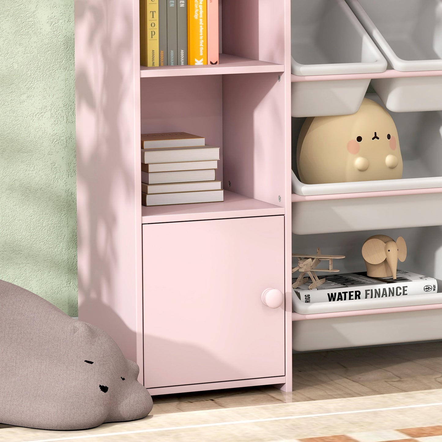 AIYAPLAY Kids Toy Organizers and Storage with 8 Removable Storage Bins and Bookshelf, Pink
