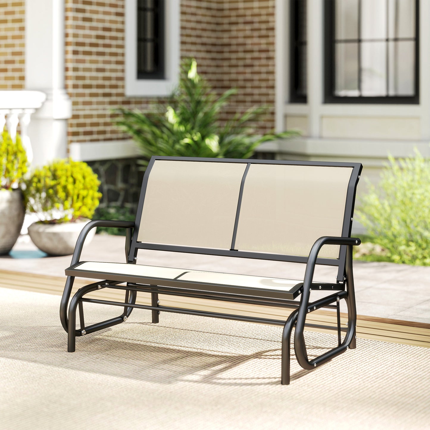 Outsunny 2-Person Outdoor Glider Bench Patio Double Swing Gliding Chair Loveseat w/Power Coated Steel Frame for Garden Patio Porch, Cream--ChewyGames-ChewyGames
