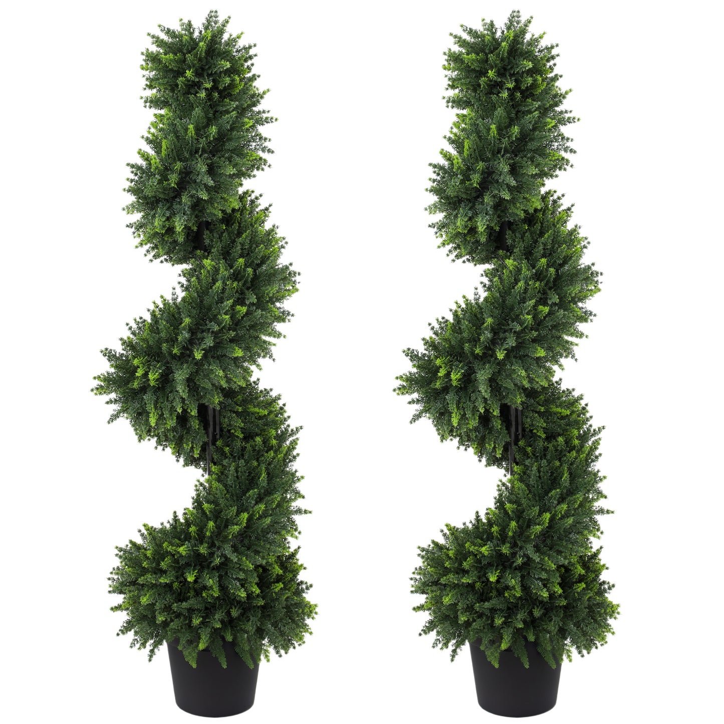 HOMCOM Set of 2 Artificial Spiral Cypress Trees, Fake Plants with 700 Leaves, UV Protection, Deep Green