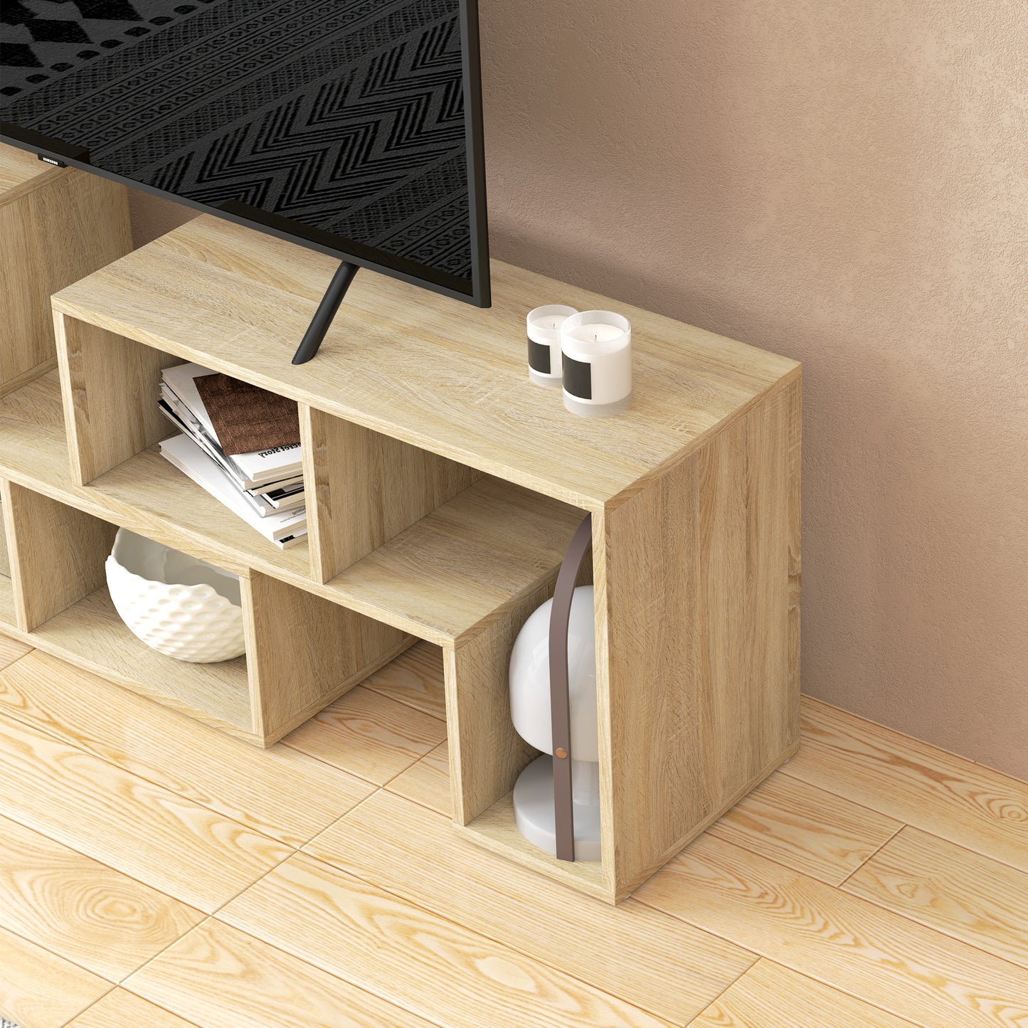 HOMCOM Three-Block Modular TV Stand - Grey Wood-Effect