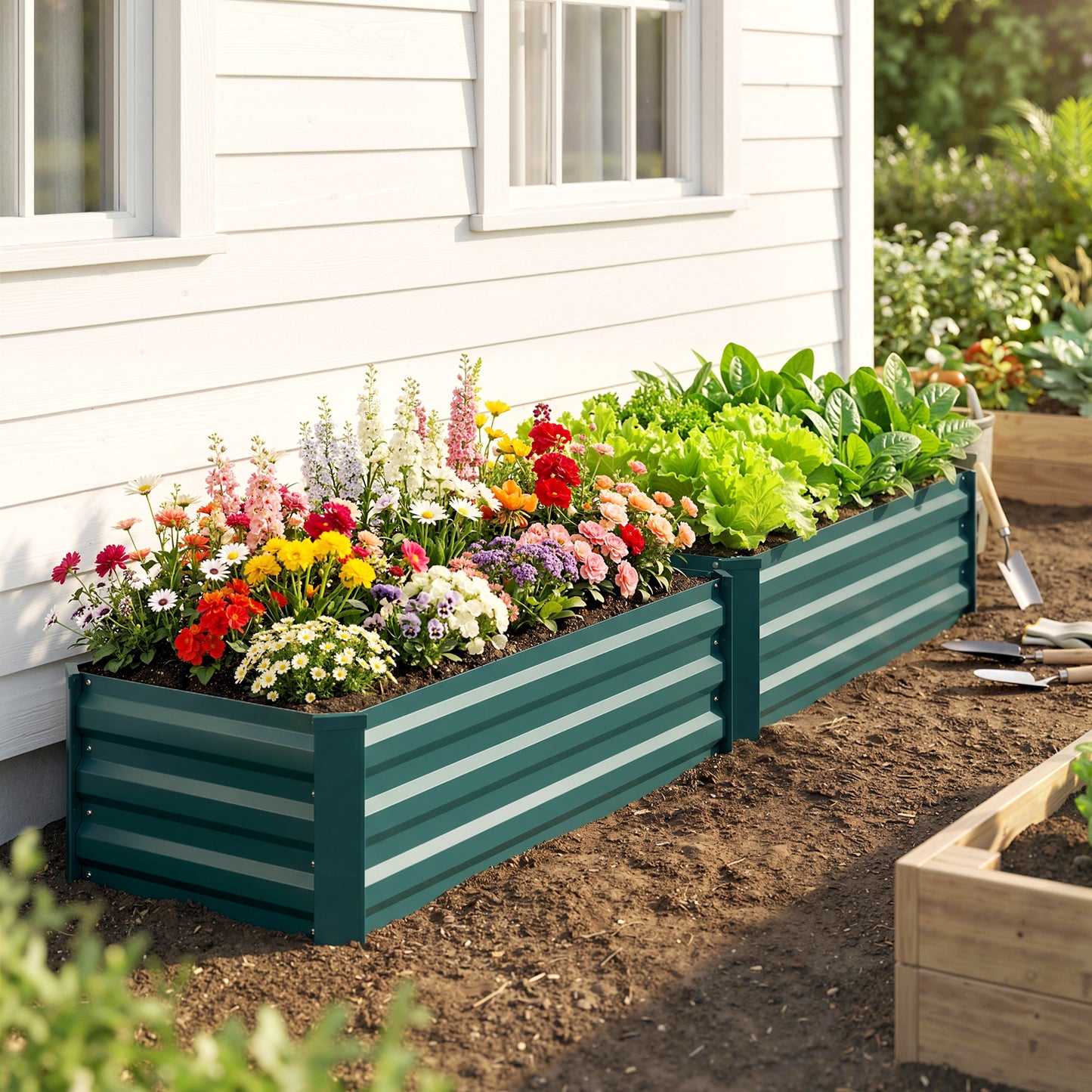 Outsunny Set of Two 100 x 60cm Steel Planter Boxes -Green